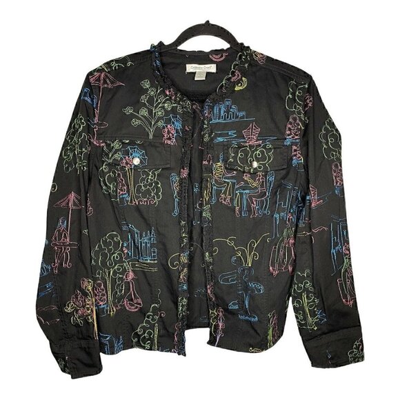 Coldwater Creek Jackets & Blazers - Coldwater Creek Jacket Size L Art-to-Wear Cotton Embroidered Lux Shopping Coffee